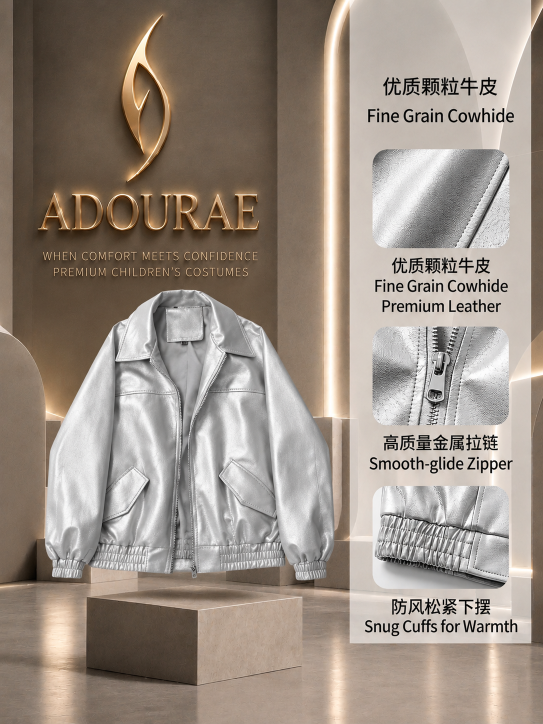 Women’s Cropped Faux Leather Jacket – Retro Vintage Moto Biker Coat | ADOURAE